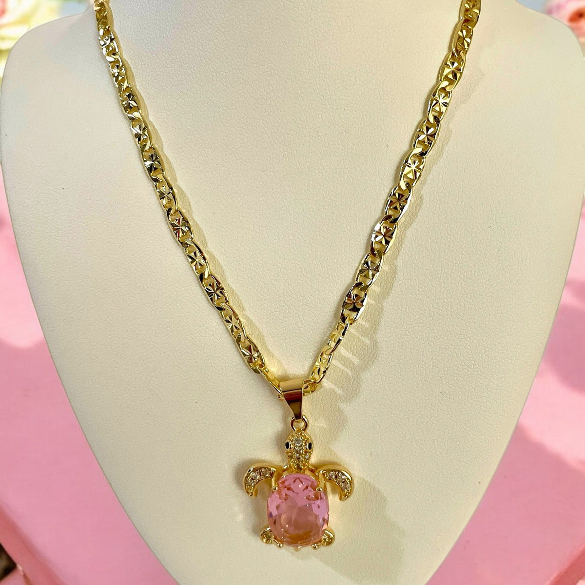 Pink Turtle Charm Necklace