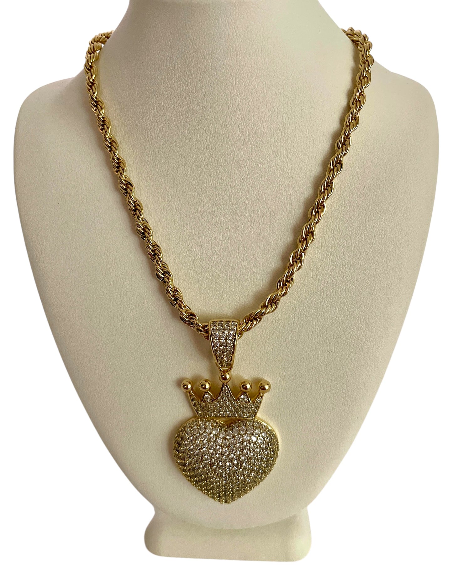 Rope Chain Heart Crown Necklace