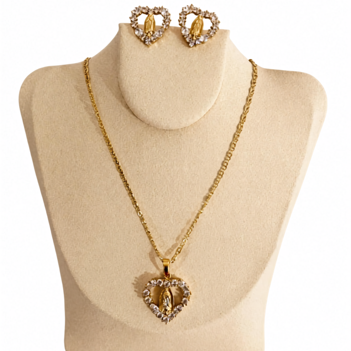 Heart Virgen Mary Necklace set